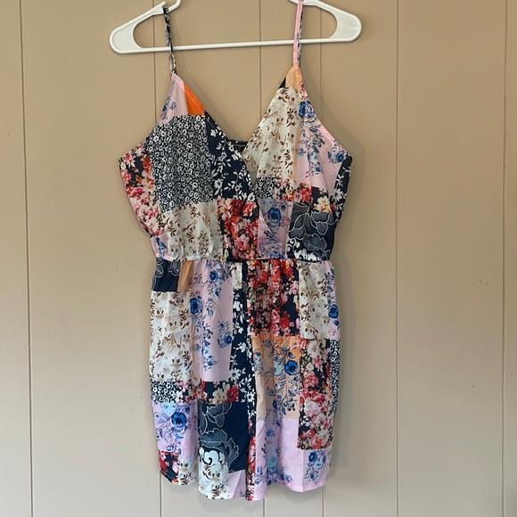 SHEIN Surplice Neck Belted Multi-color Patchwork Cami Romper Size Large - Picture 1 of 10